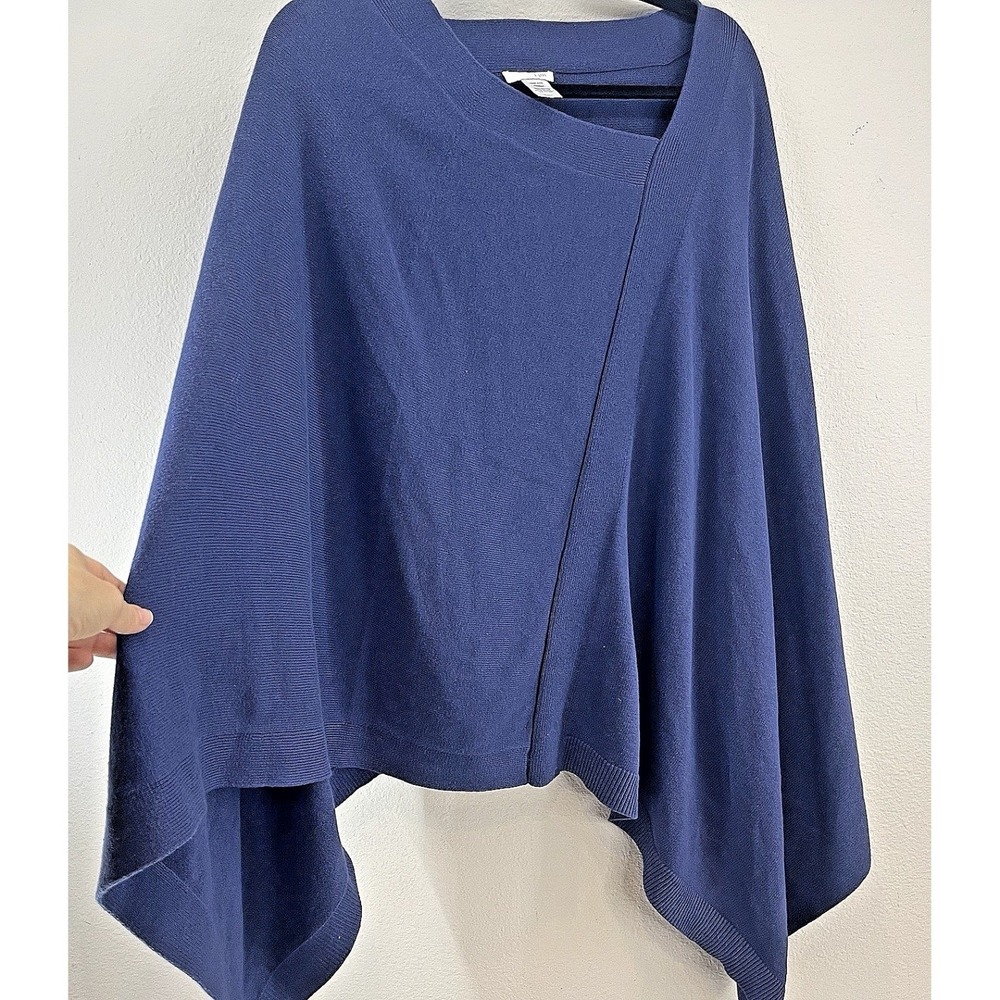 J. Jill Women's One Size Cape Poncho Blue Quiet Money Classy Chic Ribbed Cotton - Picture 2 of 9